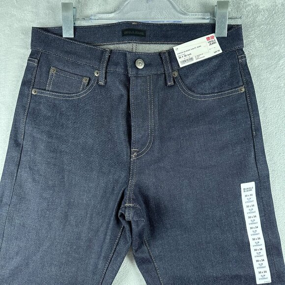 Uniqlo Straight Leg Jeans Stretch Selvedge Slim Fit Womens Size 30X34 Blue - Picture 3 of 13